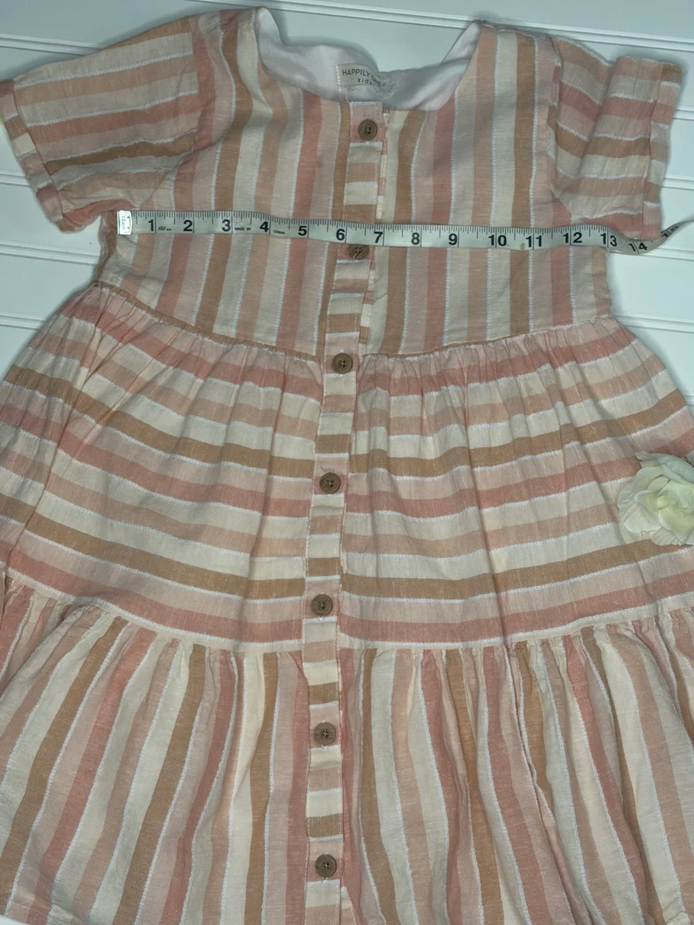 Girls' Striped Button-Front Summer Dress in Peach Cream Tan